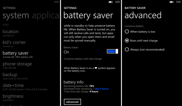 battery saver windows phone