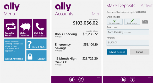 ally bank screens