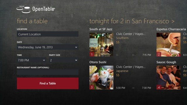opentable windows 8